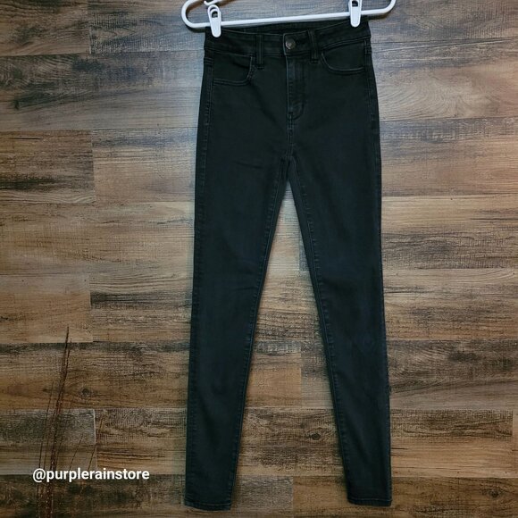 American Eagle Jeans 2 L Jegging Next Level Stretch Hi Rise Black Wash Denim - Picture 1 of 12